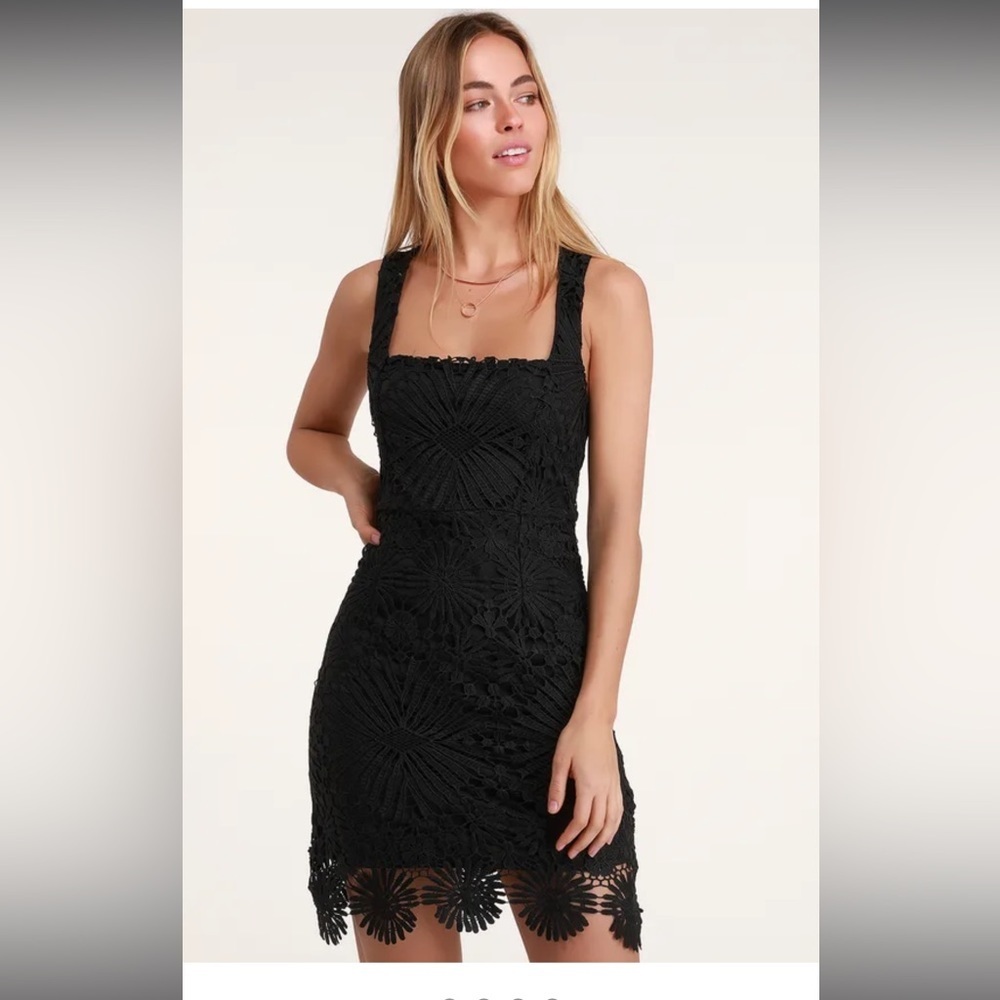 Lulus's Heart Strings Black Lace Mini Dress